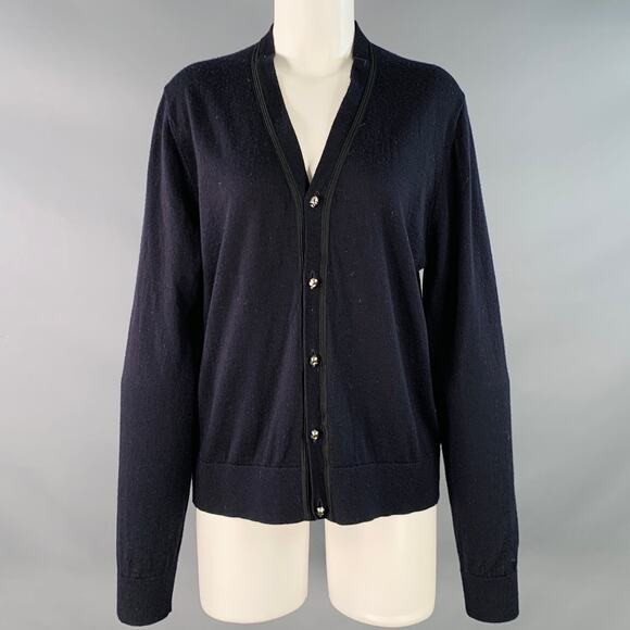 THE KOOPLES Size M Navy Black Merino Wool Skull Buttons V-Neck Cardigan - Picture 1 of 10